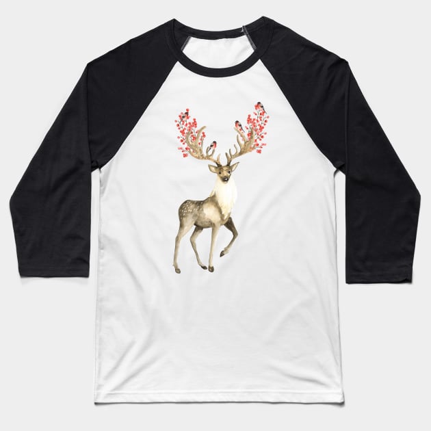 Deer and bullfinches Baseball T-Shirt by JuliaBadeeva